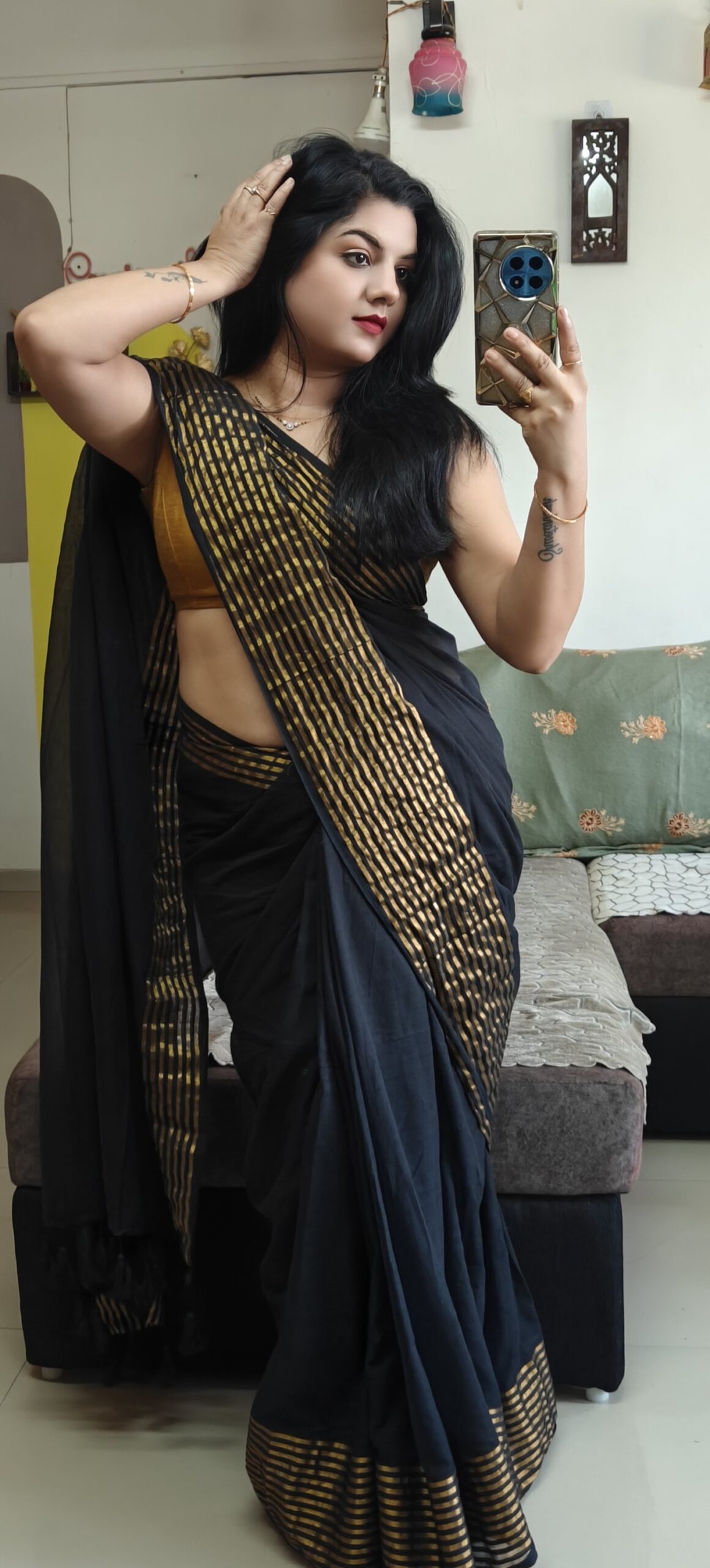 Black Mul cotton Saree