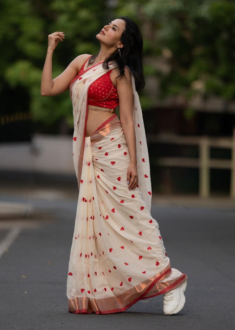 valentine hearts mul cotton Saree