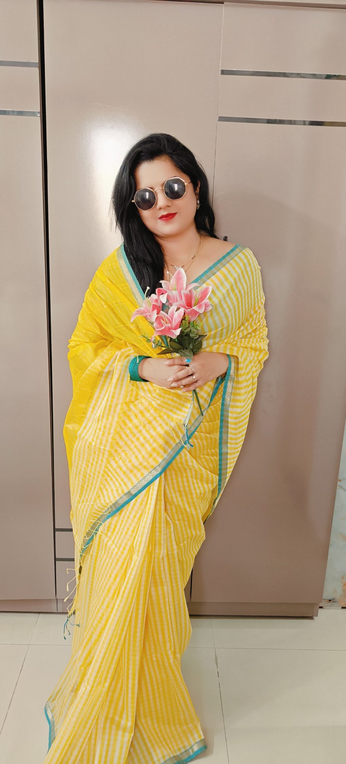 Pure Handloom cheques Maheshwari With small border