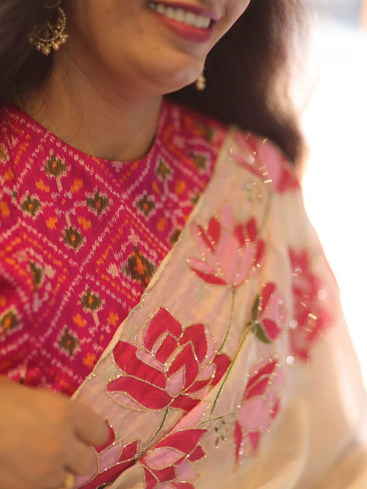 Designer Lotus white saree - Image 3
