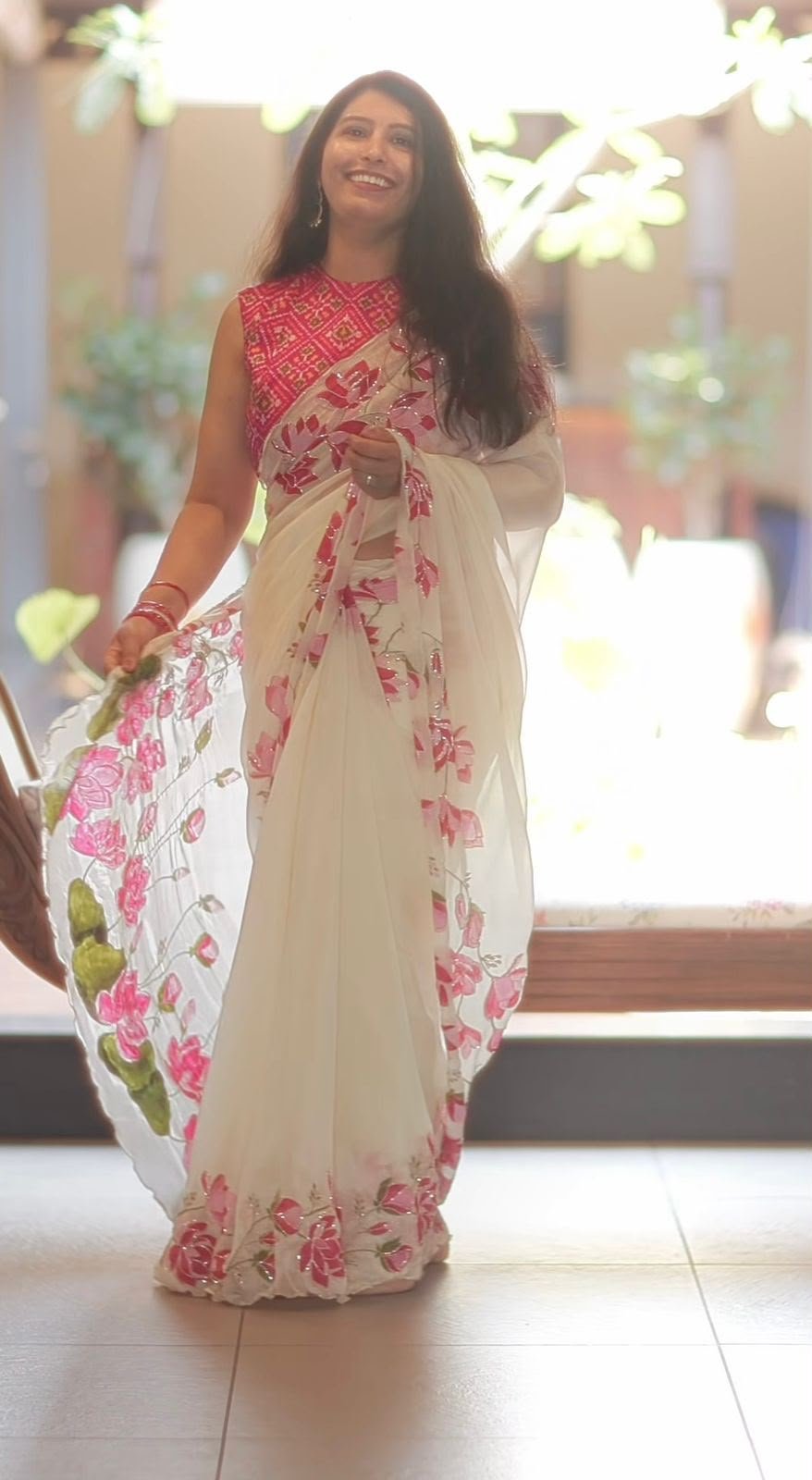 Designer Lotus white saree - Image 4