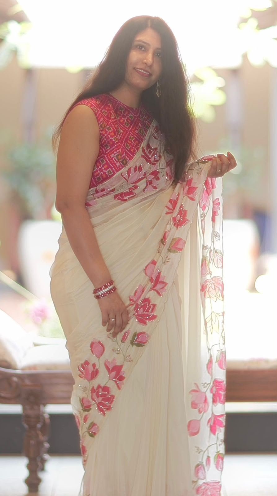 Designer Lotus white saree - Image 7